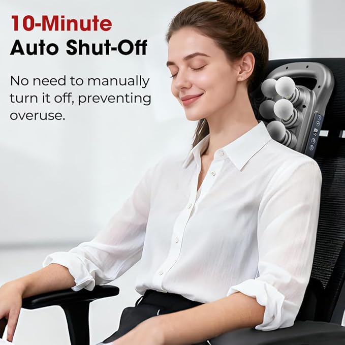 Back Massager for Relief Deep Tissue with Heat, 16 Heads Hands-Free Electric Back Massager, with 9 Modes & 9 Levels Deep Tissue Massage Gun for Pain Relief, Portable for Home & Office Use