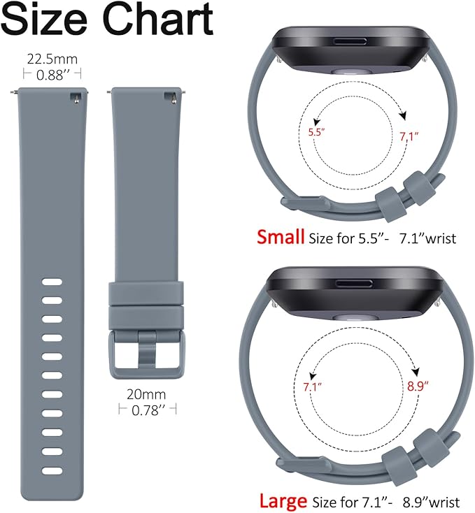 Mugust Sport Bands Compatible with Fitbit Versa 2 / Fitbit Versa/Versa Lite/Versa SE, Classic Soft Silicone Replacement Wristbands Straps for Fitbit Versa 2 Smart Watch Women Men (Large,Blue Gray)