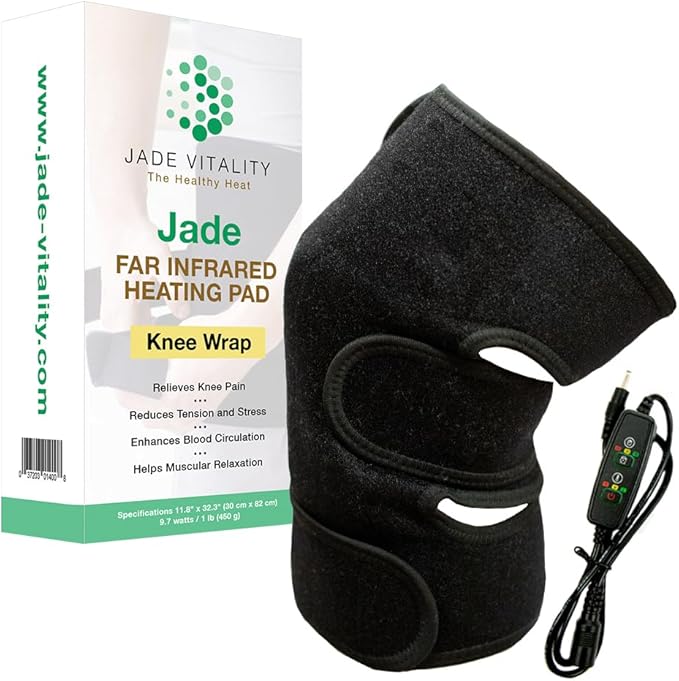 Knee Far Infrared Heating Pad | EMF-Free Natural Jade Stones | Adjustable Temp & Timer | Knee Pain Relief Heating Pads for Women and Men | Portable & Lightweight