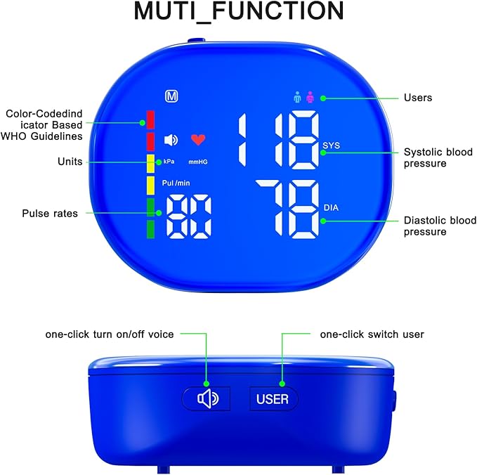 Rechargeable Wrist Blood Pressure Monitor for Home Use, Automatic BP Machine with LED Display, Dual Users ×120 Memory, One-Button Operation & Adjustable Cuff, Portable Carrying Case Included