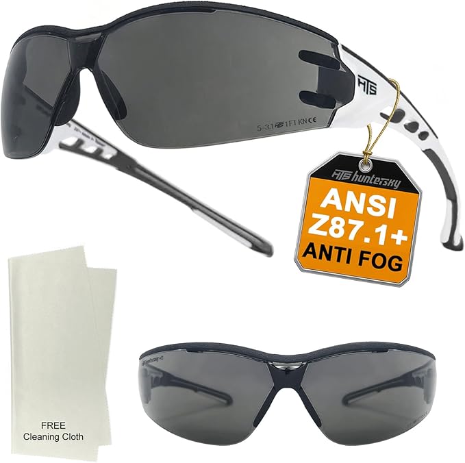 HTS HUNTERSKY Super Flexible Lightweight Anti Fog Wrap-Around U6 Clear Shooting Safety Glasses with ANSI Z87.1 Scratch Resist