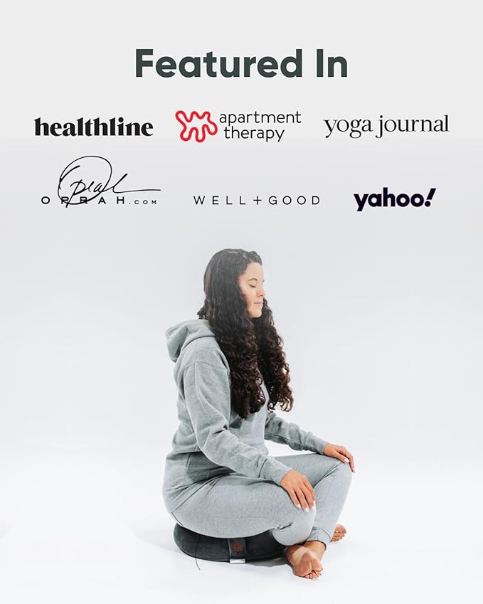 Mindful Modern Velvet Meditation Cushion | Luxe Zafu Yoga Floor Pillow Seat | Posture Support | Buckwheat Hull Filled | Large Round Cushion with Removable Washable Cover + Carry Handle