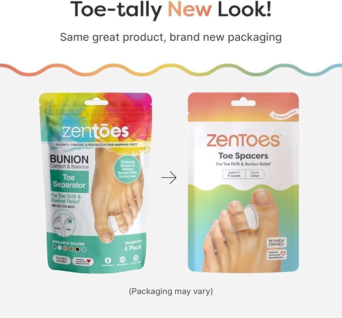 ZenToes Clear Gel Toe Separators for Bunions, Spreaders for Overlapping Toes and Drift Pain - 1 Pack of 4 (Clear)