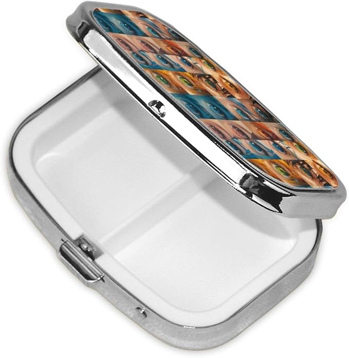 Enchanting Colorful Eyes Pill Box with Mirror 2 Compartments Square Pill Organizer for Pocket