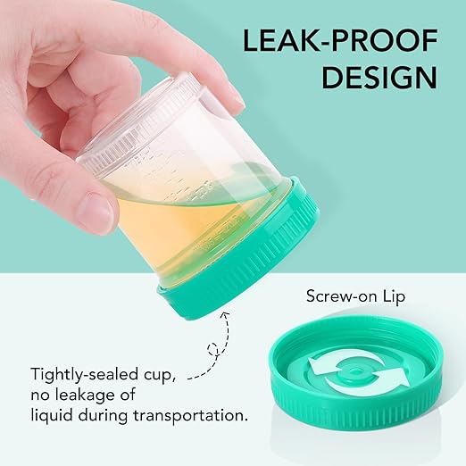 Easy@Home Specimen Test Cups with Screw-on Lids, Leak-proof Urine Collection Containers, for Test Strips and Kits, 3OZ Large Volume, 5 Pack