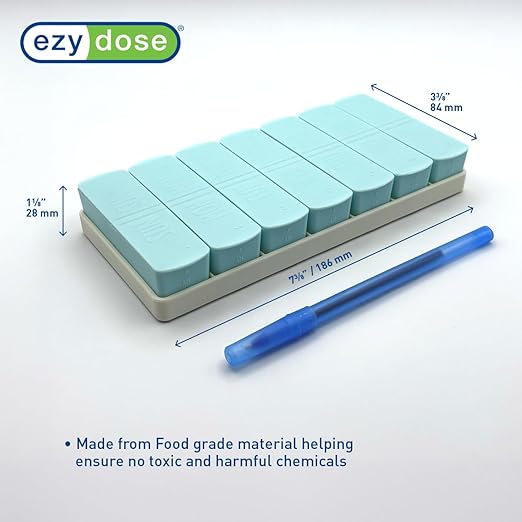 EZY DOSE Weekly (7-Day) AM/PM Daily Pill Case, Embossed Matte Pill Case, Daily Medicine & Vitamin Organizer Box, Large Easy-Open Compartments, BPA-Free Medication Planner for Home & Travel, Teal