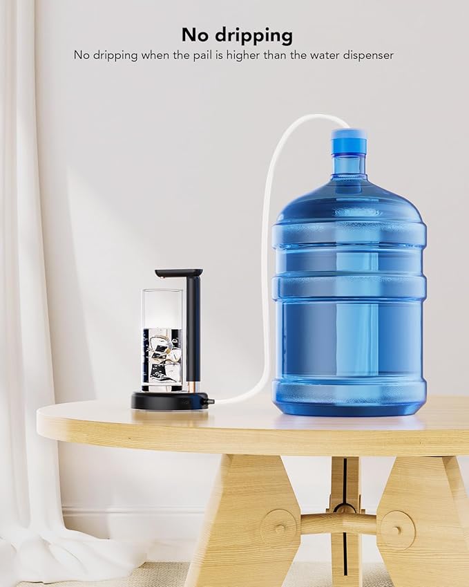 Desktop Water Dispenser Pump for 5 Gallon Bottle, SPOVEN 5 Gallon Water Jug Dispenser with Adjustable Height Design, Portable Type-C Charging Table Bedside Water Pump for Home (Black)