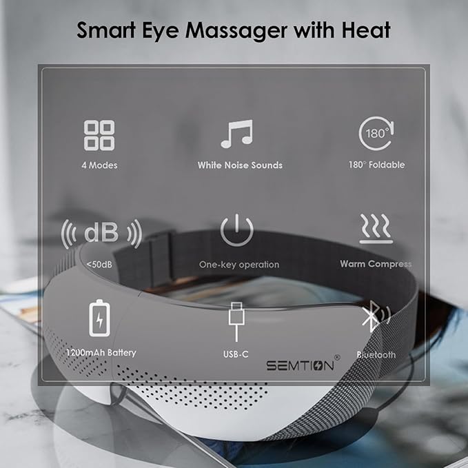 Eye Massager with Heat for Migraines Relief Heated Eye Mask for Dry Eyes, Eye Strain Relief, Birthday/Mothers Day Gifts for Women Mom(White)