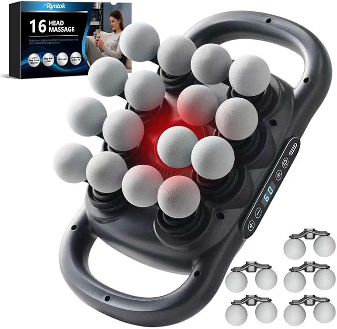 16 Head Massage Gun Deep Tissue, Multi Head Massage Gun, with 9 Modes & Levels,10 Replaceable Massage Heads Included, Body Muscle Pain Relief, Wireless and Portable, Black