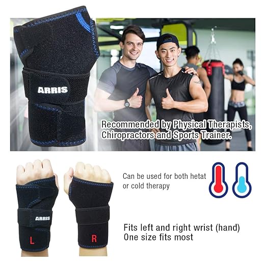 Wrist Ice Pack Wrap for Carpal Tunnel Relief - Hand Support Brace with 2 Reusable Gel Packs Hot Cold Compress for Rheumatoid Arthritis, Tendonitis, Sports Injuries, Swelling, Bruises & Sprains