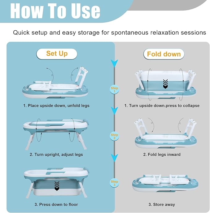 51" Portable Bathtub for Adult,Foldable Tub with Handle,Ergonomic Headrest,Soaking Tub,No Lid,Large Collapsible Bathtub for Shower Ice Bath,Hot Bath,Home Sauna, Sweat Steaming (Blue C, 141 cm)