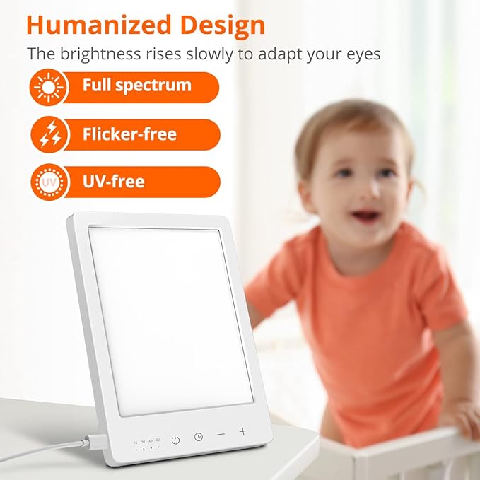 EasyHome Light Therapy Sun Lamp 10000 Lux LED Energy with 10 Adjustable Brightness Dual Color Temperature Adjustment White Warm Light 4 Timer and Memory Function