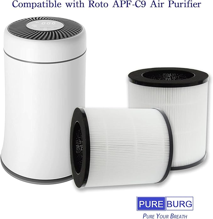 PUREBURG Replacement Filter Compatible with Roto APF-C9 Air Purifier,2-Pack H13 HEPA 4-Stage Filtration Activated Carbon Air Clean VOCs Odor