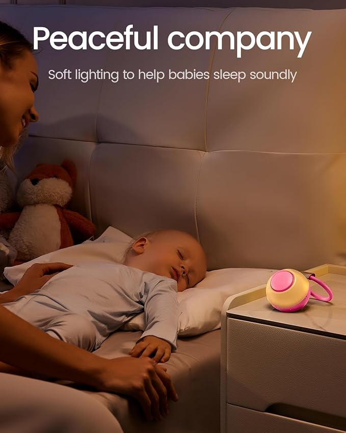 2026 Mom's Choice Awards, Portable Sound Machine for Baby Adult, AI Cry Detection, 18 Soothing Sound, Bluetooth Rechargeable White Noise Machine for Home Travel, Nursery Light, Barbie Pink