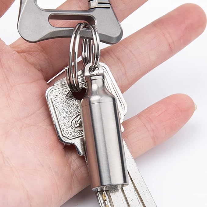 Titanium Keychain Pill Holder Mini Waterproof Pill Container Portable Pocket Pill Case Small Pill Storage Box Organizer for Men Daily Outdoor Camping Travel (A)