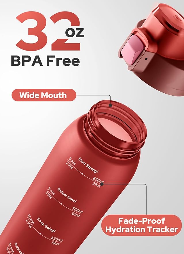 Opard 30oz/32oz Sports Water Bottle with Leak Proof Flip Top Lid BPA Free Tritan Reusable Plastic for Gym and Outdoor, Travel Water Bottle