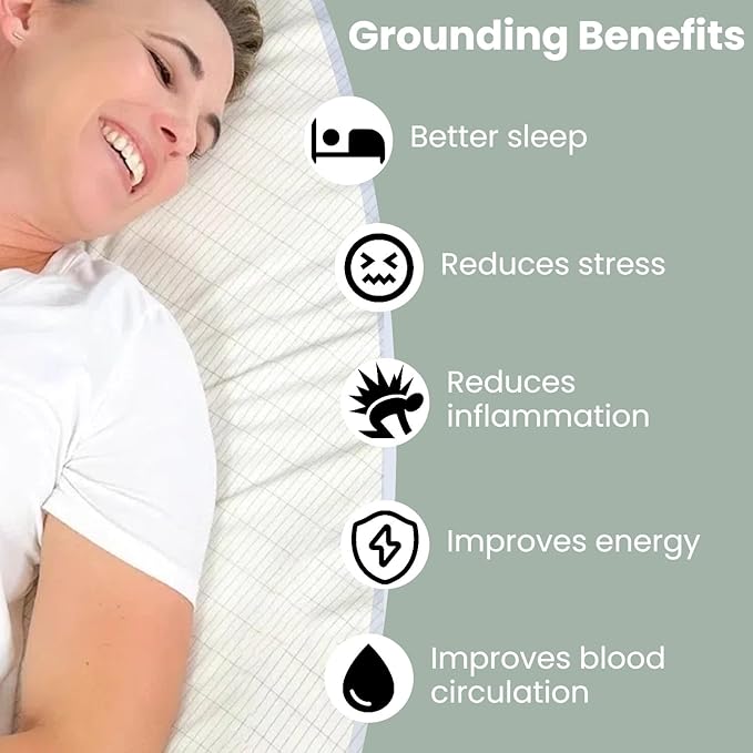 GLUYOHEY Grounding Flat Sheet Twin Size (66"x96") Conductive Silver Fiber Earthing Bed Sheets with Grounded Cord Reconnect with Earth’s Energy for Better Sleep and Enhanced Wellness, Off White