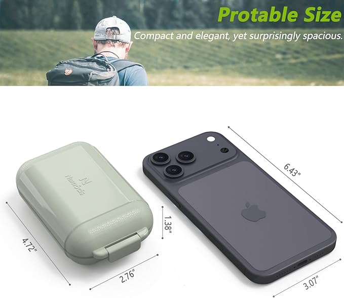 Portable Pill Organizer, Pill Box with 7 Compartments, Small Pill Case for Travel, Daily Medicine Pill Organizer with Air-Tight Lid