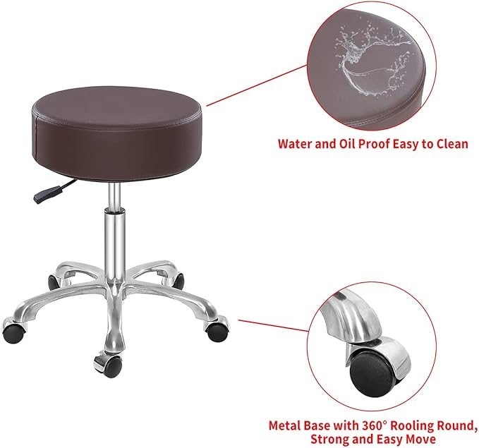 Thick Padding Swivel Rolling Stool,Adjustable Hydraulic Chair with Wheels for Medical Spa,Massage Salon,Home,Office,Clinic,Esthetician Artist Studio,Tattoo,Kitchen(Brown)
