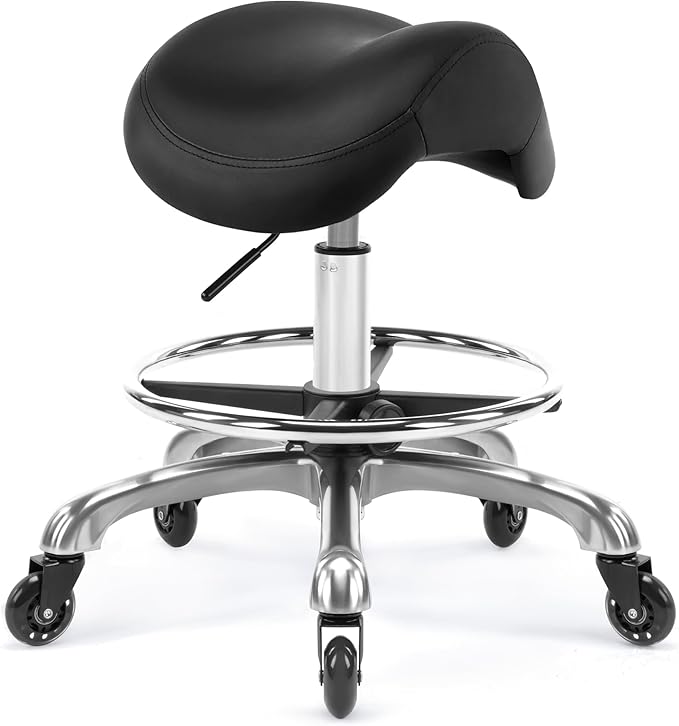 Ergonomic Saddle Stool, Adjustable Pneumatic Swivel Rolling Saddle Seat with Wheels for Hygienic, SPA, Salon, Home and Office, Haku 506 Series