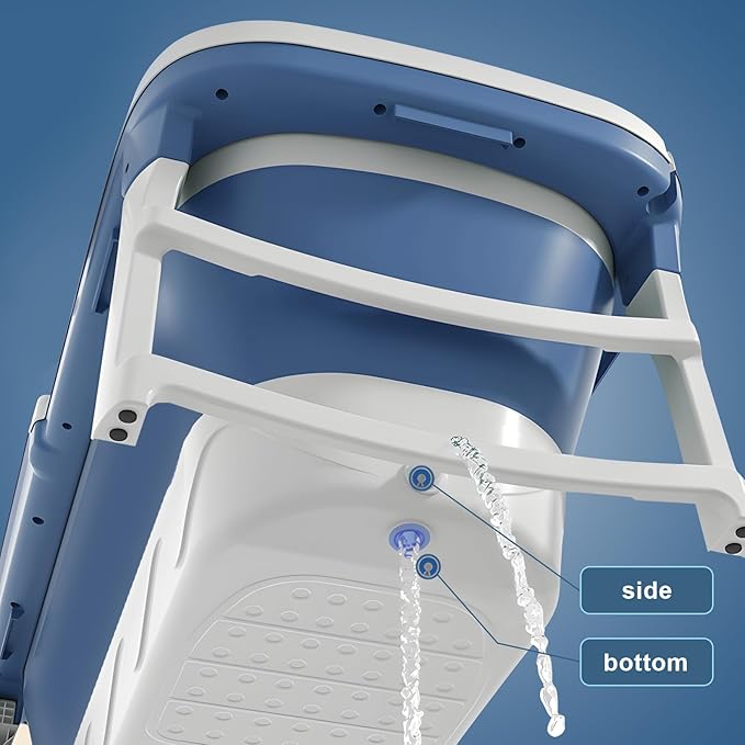 Portable Bathtub, 58/56/50/46 Inch Collapsible Bathtub, Freestanding Foldable for Adults, Folding Tub for Shower, Hot Bath, Ice Bath (Blue-C-140cm)