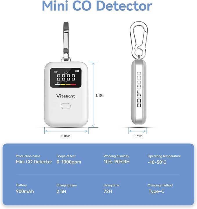 Carbon Monoxide Detector,Mini CO Detector for Travel, Air Quality Monitor,Stylish and Lightweight CO Monitor for Home Indoor/Outdoor