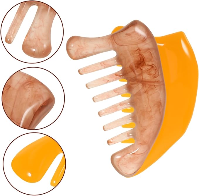 Healifty Resin Massage Comb 2Pcs - Guasha Scalp Comb, Handheld Gua Sha Scraping Massage Tool for Head Caring, Relax (Yellow + Coffee)