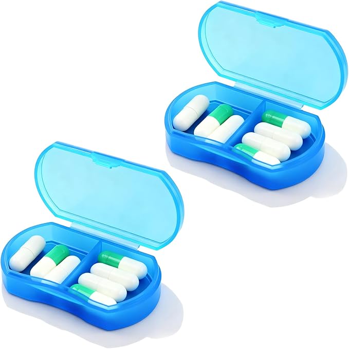 2PCS Pill Case Organizer Pocket Small Pill Holder, Daily AM & PM Containers, Medicine Holder, Ideal for Medication, Vitamin, Supplement, Perfect for Travel, Ideal for Purse