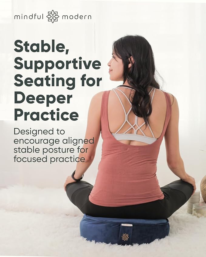 Mindful Modern Velvet Meditation Cushion | Luxe Zafu Yoga Floor Pillow Seat | Posture Support | Buckwheat Hull Filled | Large Round Cushion with Removable Washable Cover + Carry Handle