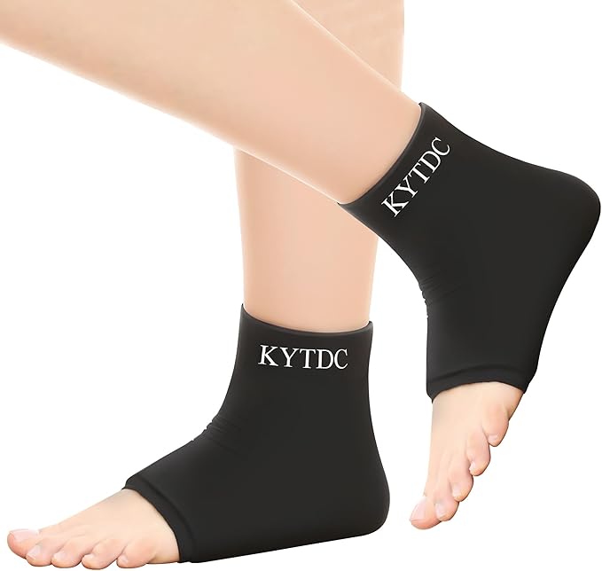 Ankle Ice Pack Wrap Reusable Gel Cold Compression Sleeve for Swelling, Sprained Ankle, Achilles Tendonitis & Plantar Fasciitis Relief （Black (Pack of 2)，Large）