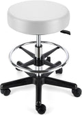 JMU Round Rolling Stool with Foot Rest,Ultra Soft PVC Leather Large Seat,Heavy Weight Capacity 400lbs, Adjustable Height for Tattoo Salon Spa Office Dentists Healthcare(White)