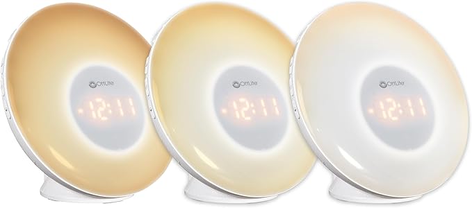OttLite Wake Up Light with White Noise Sound Machine, Color Changing, Sunrise Simulation, 7 Wake Up Sounds, Snooze Function, Smart Alarm Clock for Heavy Sleepers, Sunlight Lamp with USB Charging Port