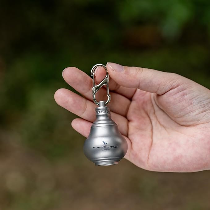 iBasingo Titanium Mini Pill Bottle Keychain Ultralight Waterproof Portable Medicine & Vitamin Storage Case for Outdoor Travel Emergency Metal Gourd Design (32.5g) Ti9006O (Titanium Original)
