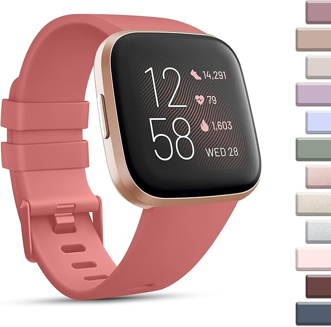 Mugust Sport Bands Compatible with Fitbit Versa 2 / Fitbit Versa/Versa Lite/Versa SE, Classic Soft Silicone Replacement Wristbands Straps for Fitbit Versa 2 Smart Watch Women Men (Small,Coral Red)