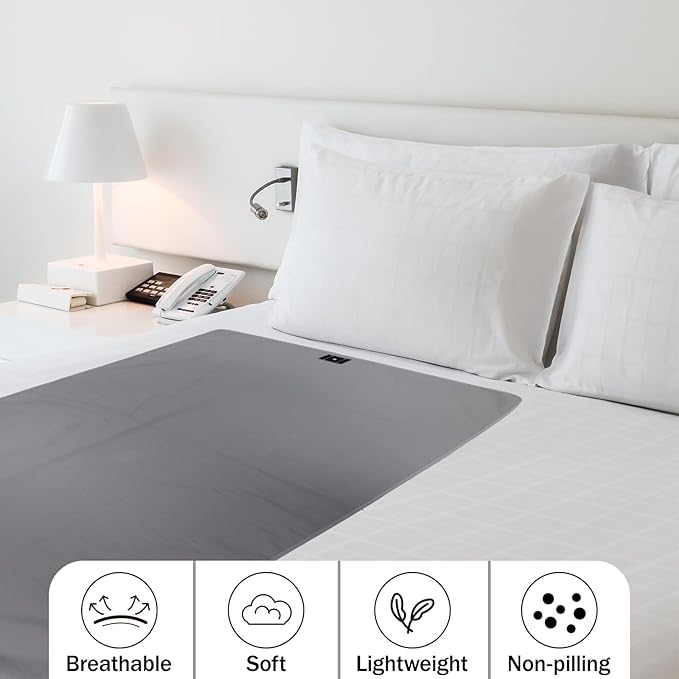 Grounding Blanket, Grounding Throw Blanket for Bed, Earth Connected Flannel Grounding Bed Sheets with Pure Silver Fiber for Improved Sleep, Reduced Stress (47"x59", Grey)