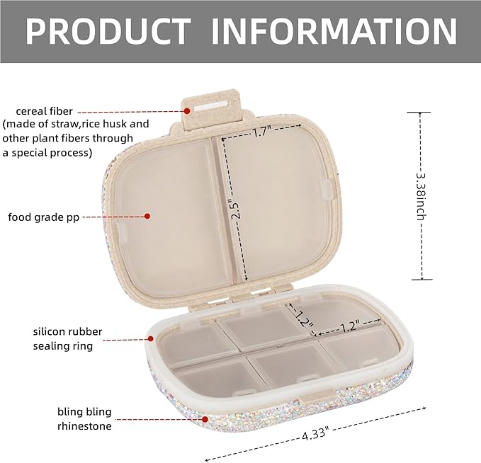 Daily Vitamin Organizer,Portable Pill Case Travel,Medicine Pill Boxes Containers Bottle,Small Pill Holder Carrier for Purse,Cute Medication Dispenser Aids(Colorful)