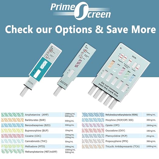 Prime Screen [25 Pack] 6 Panel Urine Drug Test Kit (THC-Marijuana, BZO-Benzos, MET-Meth, OPI, AMP, COC), WDOA-264
