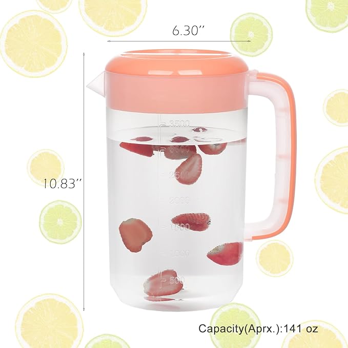 Clear Pitcher with Lid 1 Gallon, Large Plastic Ice Tea Jug for Fridge, Sun Tea Jug, Gallon Pitcher with Lid and Spout - Clear (pink)