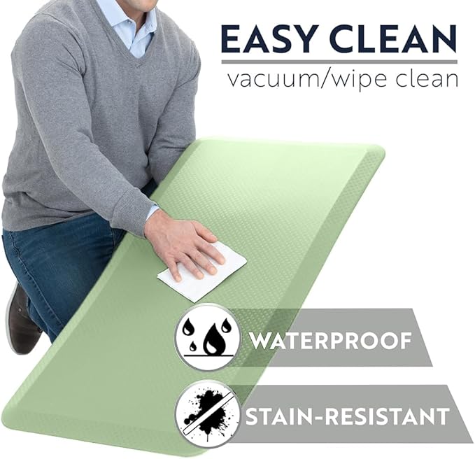 KANGAROO Thick Ergonomic Anti Fatigue Mats for Kitchen Floor, 48x20, Cushioned Standing Office Desk Mat, Waterproof Scratch Resistant Topside, Supportive All Day Comfort Padded Foam Rugs, Sage Green