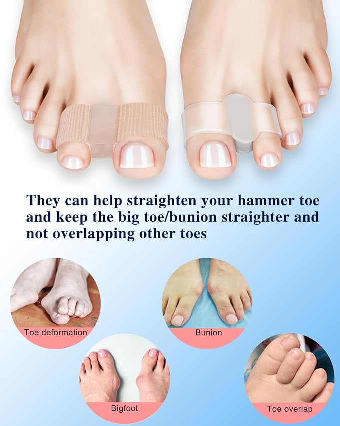 8PC Bunion Toe Separators Gel Bunion Corrector Soft Big Toe Spacers for Feet Women Men Toe Correct, Elasticity Hammer Toe Straightener with 2 Loops (4 Nylon+4Gel)