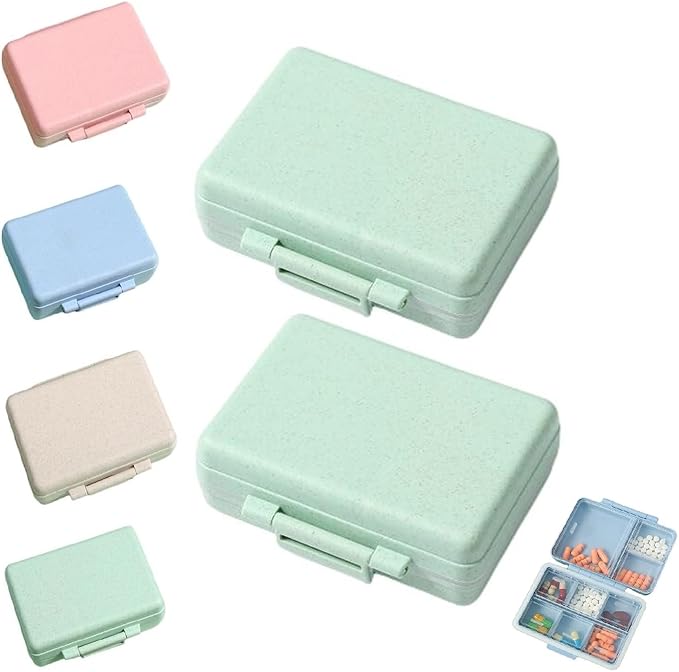 2023 New Daily Pill Organizer, 9 Compartments Portable Sealed Pill Box, Travel Pill Organizer, Waterproof Design Pill Box for Wallet Pocket to Hold Vitamins, Cod Liver Oil & Medications (H-2PC-Green)