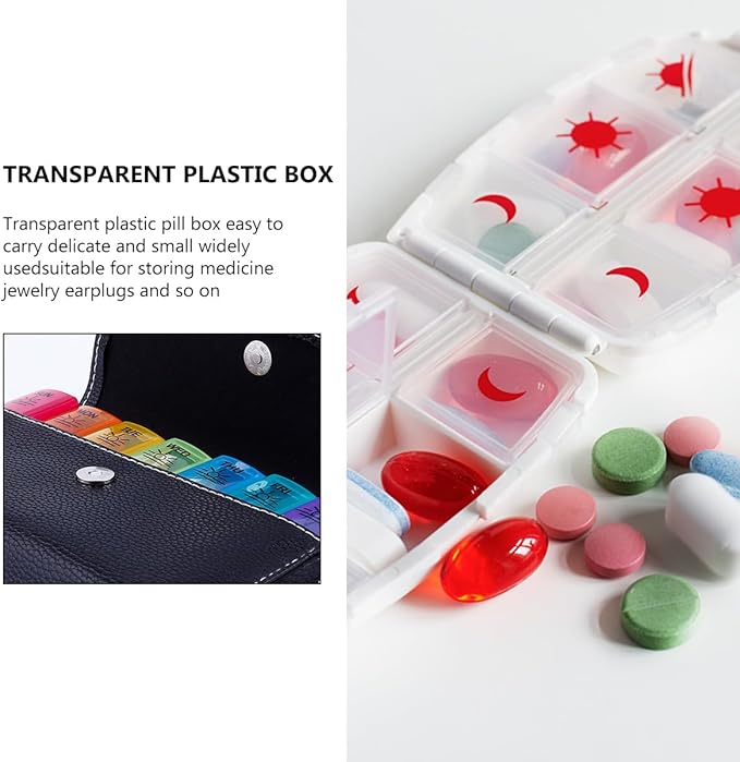 Beaupretty Portable Travel Pill Case, 21 Compartment Plastic Medicine Organizer, Black, 7.87 X 4.72 X 1.57 Inches, Ideal for Home, Office, and Outdoor Use