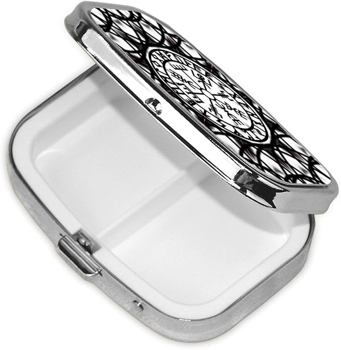 Pill Box Organizer Norse Viking Vegvisir, Portable Travel Pill Box with Mirror for Supplements, Medicine Box, Metal Pill Case for Outdoor Travel Picnic