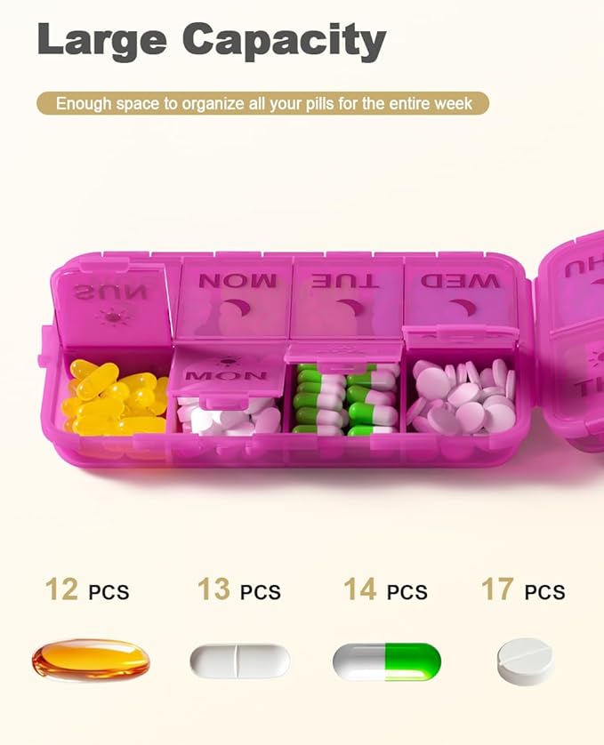Pill Organizer Medicine Organizer Travel Essentials - Travel Pill Case with Labels, Large Daily Medicine Dispenser