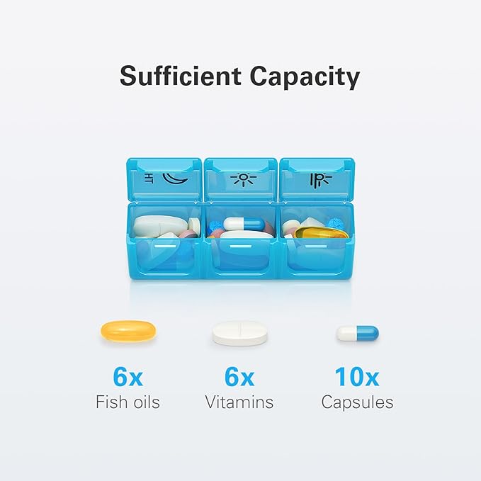 BUG HULL Pill Organizer 3 Times a Day, Large Weekly Medicine Pill Organizer 3X a Day, 7 Day Pill Box Cases Morning Noon Evening for Vitamin, Cod-Liver Oil, Supplements (Rainbow Black)