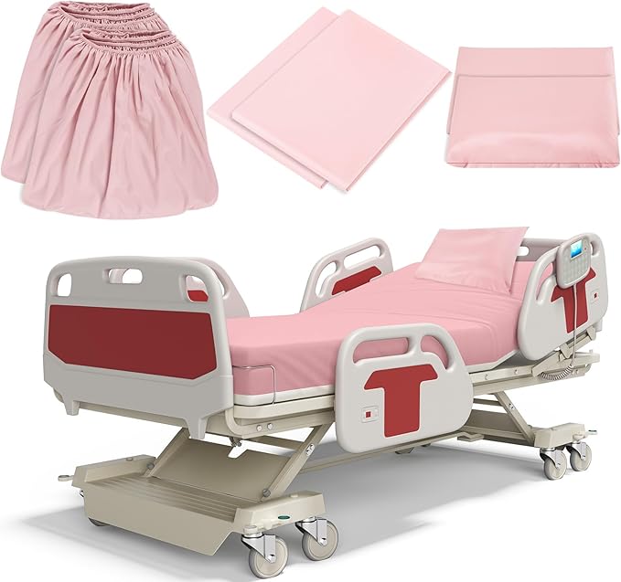 Moukeren 6 Pcs Hospital Bed Sheets Set Deep Pocket Fitted Sheet 36 with Elastic All Around Easy Care Knitted Jersey for Home/Nursing Home (Pink)