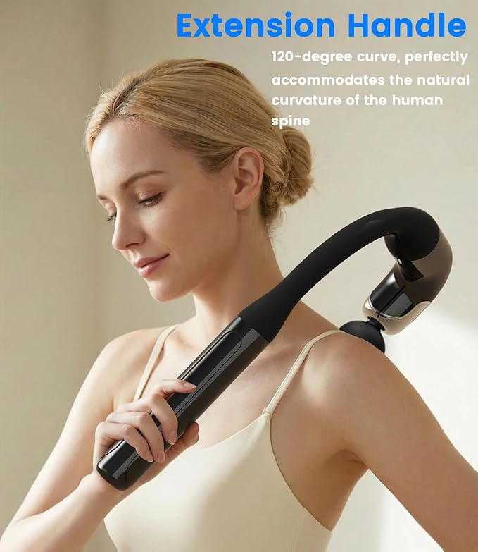 Massage Gun with Extended Handle, 10MM Massage Gun Deep Tissue, Electric Neck and Back Massager with 5 Speeds, 3 Modes for Home, Athletes