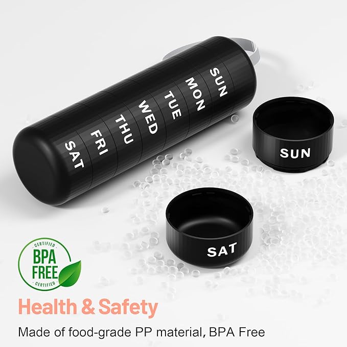 7 Day Pill Organizer, Travel Pill Box with Effortless Opening Design, Zoksi Weekly BPA Free Medicine Organizer with Large Container, Portable Waterproof Vitamin Case for Vitamin, Fish Oil, Supplement