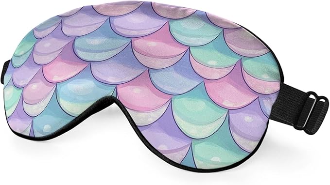 Mermaid Scales Sleep Mask Eye Mask Shiny Scales Ocean Fish Pink Blue Sleep Mask Light Blocking Adjustable Smooth Soft Eye Masks for Women Deep Rest Travel