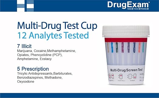 3 Pack - DrugExam 12 Panel Drug Test Cup Kit with Temperature Strip-Testing Marijuana THC50/AMP500/BAR300/BZO300/COC150/MDMA500/MET500/MTD300/OPI300/OXY100/PCP25/TCA1000.Urine Test